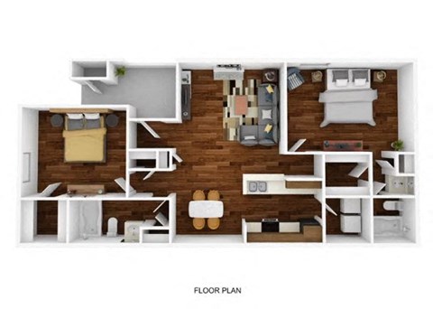Floor plan for 2 beds, 2 baths, 968 sqft